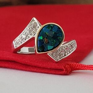 ❤️Size 7.75 Precious Sterling Silver and Solid Gold Topaz, and Mosaic Opal Ring!